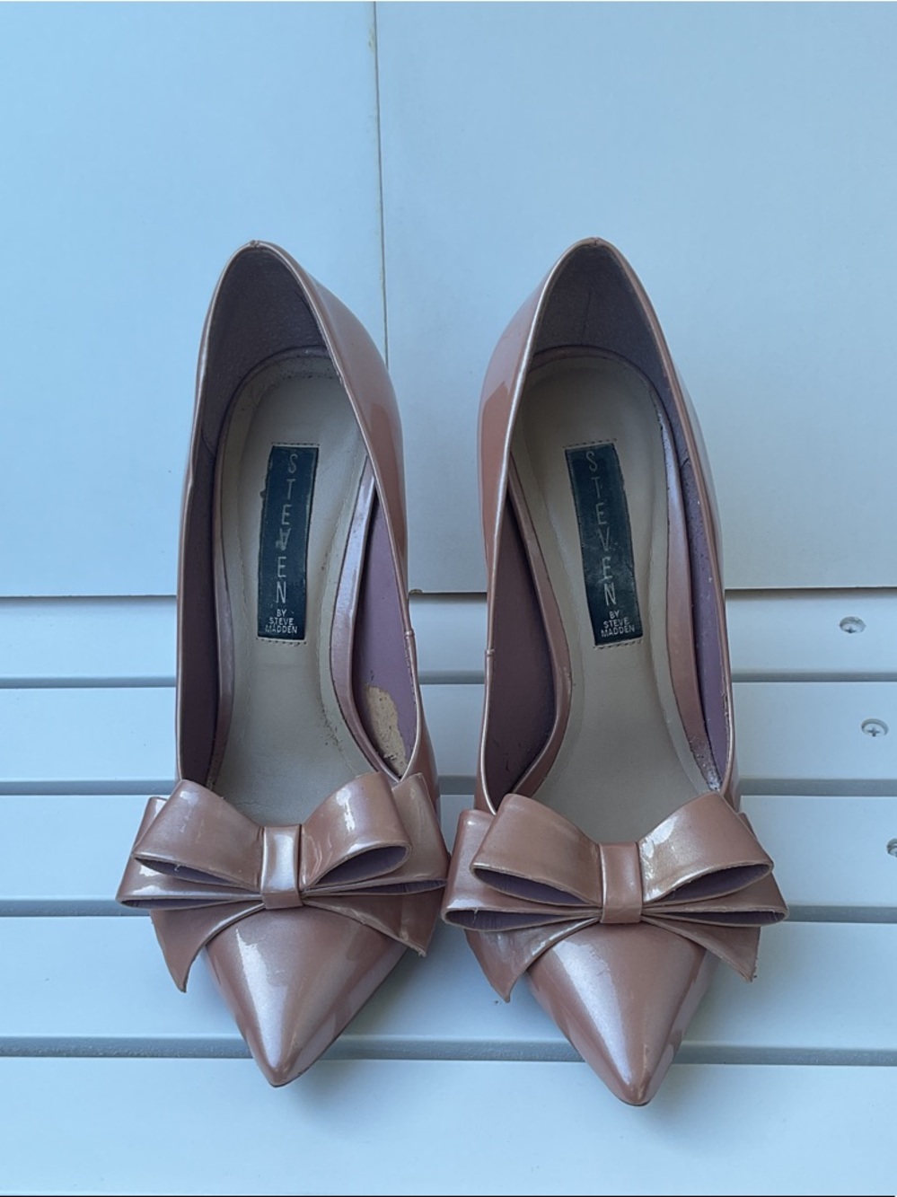 Steven by Steve Madden “Ravesh” Blush Patent Pointed-Toe Bow Pumps
